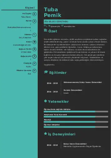 Fen Bilgisi Öğretmeni CV Örnekleri cv indir
